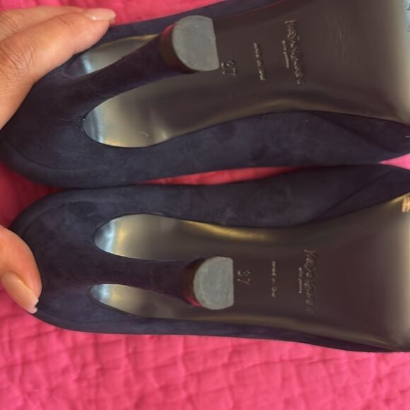 YSL navy blue suede Peep-Toe Heels, US7 - Picture 11 of 11